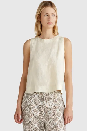 Benetton Sleeveless Top In Pure Linen