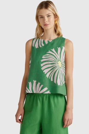 Benetton Printed Dress In Pure Linen