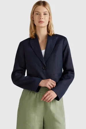 Benetton Short Blazer In Pure Linen