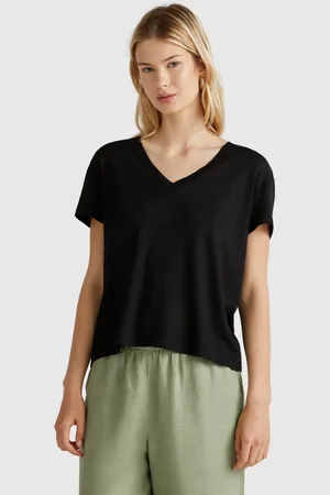 Benetton V-neck T-shirt In Pure Linen