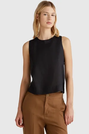 Benetton Sleeveless Top In Pure Linen