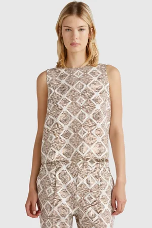 Benetton Printed Dress In Pure Linen
