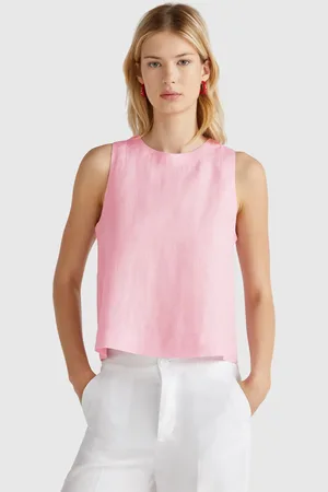 Benetton Sleeveless Top In Pure Linen