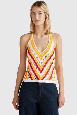 Benetton Striped Crochet Top