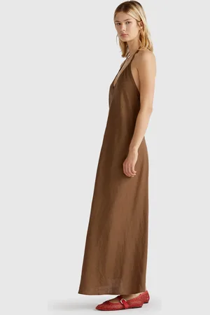 Benetton Long Dress In Pure Linen