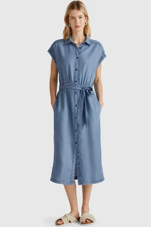 Benetton Chambray Shirt Dress With Sash