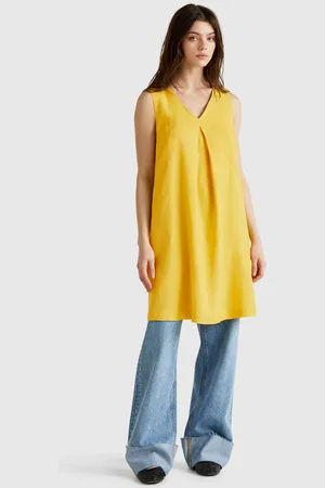 Benetton Sleeveless Dress In Pure Linen