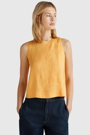 Benetton Sleeveless Top In Pure Linen