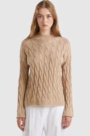 Benetton Cashmere Blend Sweater With Cable Knit