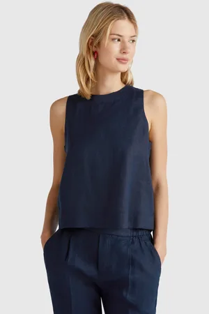 Benetton Sleeveless Top In Pure Linen
