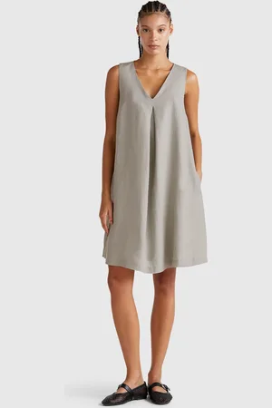 Benetton Sleeveless Dress In Pure Linen