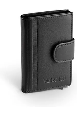 VALENTINI Metalowy portfel na karty w skórzanym etui Trophy 011 czarny
