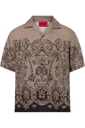 HUGO BOSS Męska koszula casual z zawartością lnu - Espino