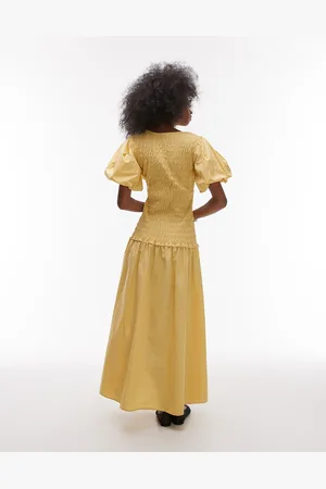 Topshop Puff Sleeve Square Neck Shirred Maxi Dress