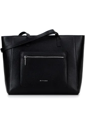 Wittchen Skórzana torba shopper z kieszeniami na froncie czarna ze srebrnym logo