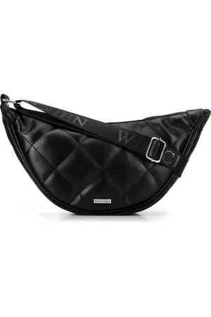 Wittchen Damska torebka crossbody w geometryczne przeszycia czarno - srebrna
