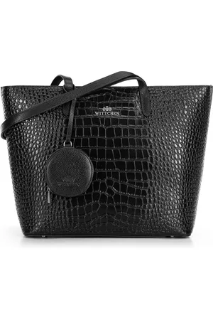 Wittchen Damski shopper ze skóry we wzór croco czarno - srebrny