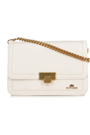 Wittchen Skórzana torebka crossbody z łańcuszkiem kremowa