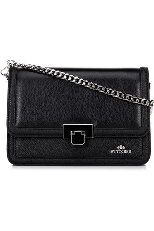 Wittchen Skórzana torebka crossbody z łańcuszkiem czarno - srebrna