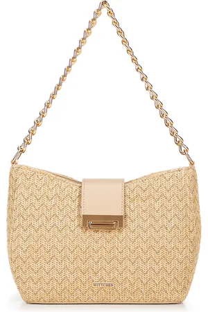 Wittchen Damska torebka crossbody pleciona beżowo - złota