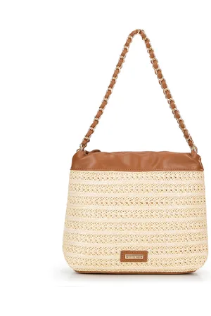 Wittchen Pleciona torebka crossbody z łańcuszkami beżowo - brązowa