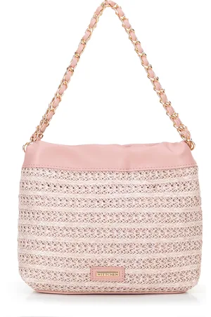 Wittchen Pleciona torebka crossbody z łańcuszkami różowa