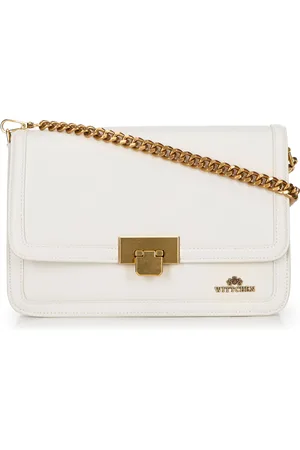 Wittchen Skórzana crossbody z odpinanym łańcuszkiem kremowa