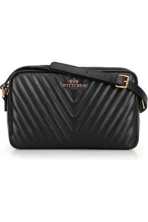 Wittchen Damska torebka crossbody ze skóry w przeszycia czarna