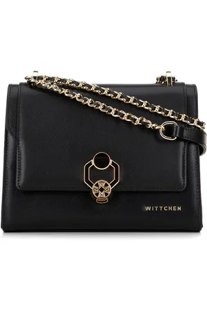 Wittchen Damska crossbody ze skóry z ozdobną klamrą czarno - złota