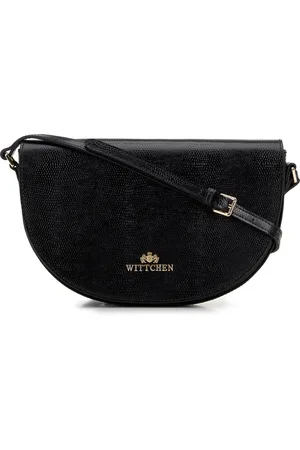 Wittchen Damska saddle bag ze skóry o fakturze lizard czarna