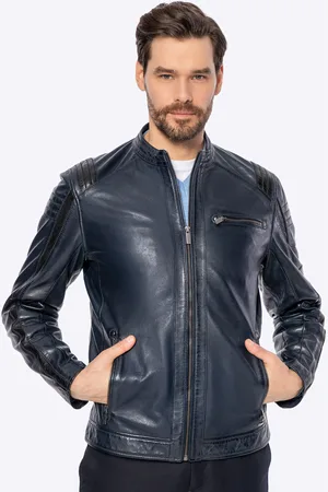 Wittchen Męska kurtka biker ze skóry owczej granatowa