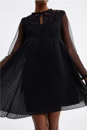 Zara Plisowana sukienka z łączonych tkanin