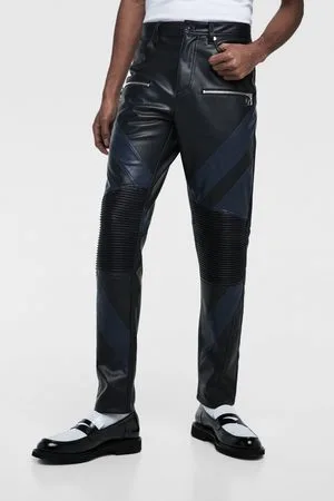 Zara Spodnie w stylu motocyklowym ze sztucznej skóry z barwnymi wstawkami