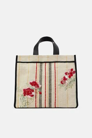 Zara Tekstylna torba typu shopper z haftem
